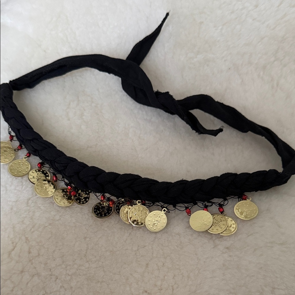Black Braided Hair Accessory with Gold Coins